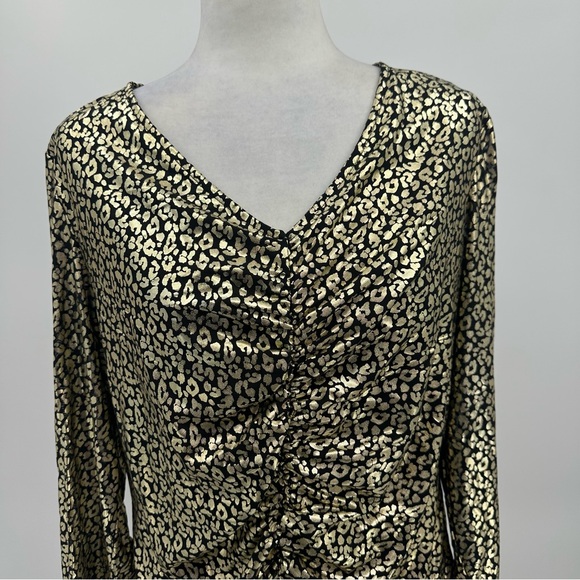 Nine West Cinched Blouse Black Gold Foil Leopard Print size XL - Picture 5 of 11